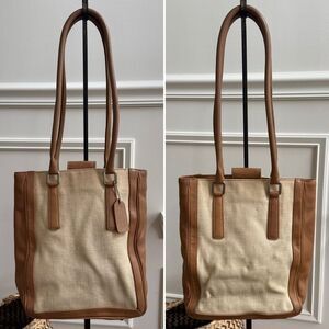 Rare Vintage Coach 9429 Bonnie Bucket Linen Leather Tan Cream Satchel Small Tote
